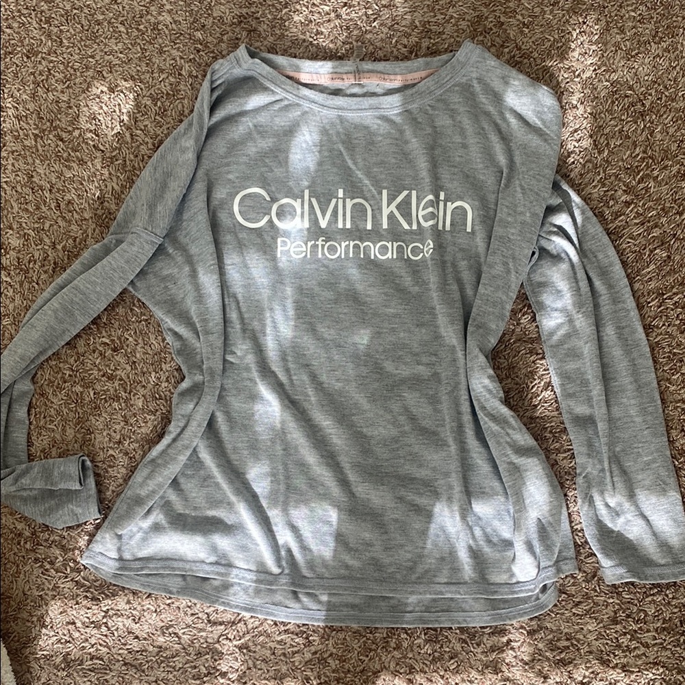 Calvin Klein Gray Raglan Long Sleeve Fitted Sweatshirt